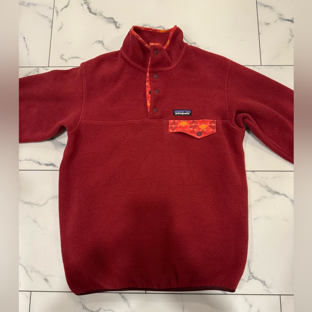 Patagonia Re-Tool Snap-T Pullover Arrow Red XTRA SMALL  Contrast Pattern Pocket